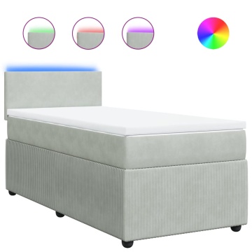 Pat box spring cu saltea, gri deschis, 90x200 cm, catifea - Img 2
