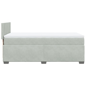 Pat box spring cu saltea, gri deschis, 90x200 cm, catifea - Img 6