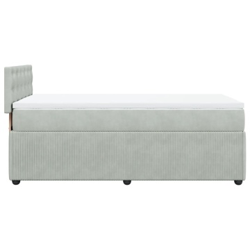 Pat box spring cu saltea, gri deschis, 90x200 cm, catifea - Img 6