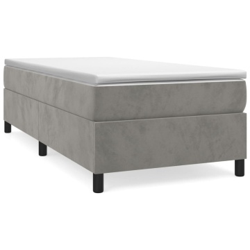Pat box spring cu saltea, gri deschis, 90x200 cm, catifea - Img 2