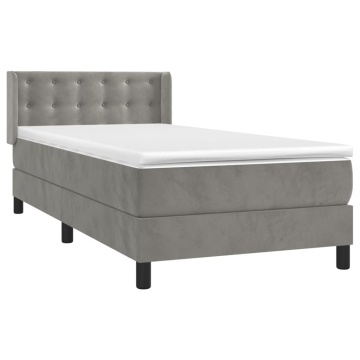 Pat box spring cu saltea, gri deschis, 90x200 cm, catifea - Img 3