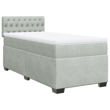 Pat box spring cu saltea, gri deschis, 90x200 cm, catifea - Img 3