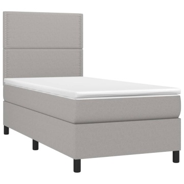 Pat box spring cu saltea, gri deschis, 90x200 cm, textil - Img 3