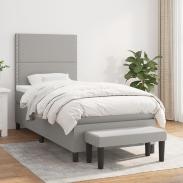 Pat box spring cu saltea, gri deschis, 90x200 cm, textil - Img 1