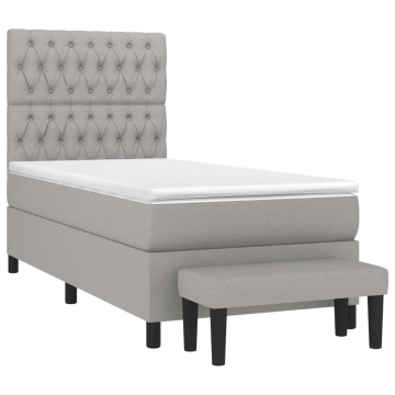 Pat box spring cu saltea, gri deschis, 90x200 cm, textil - Img 3