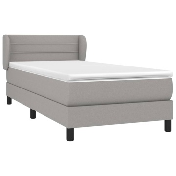 Pat box spring cu saltea, gri deschis, 90x200 cm, textil - Img 3