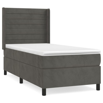 Pat box spring cu saltea, gri închis, 100x200 cm, catifea - Img 2