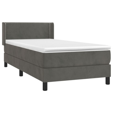 Pat box spring cu saltea, gri închis, 100x200 cm, catifea - Img 3