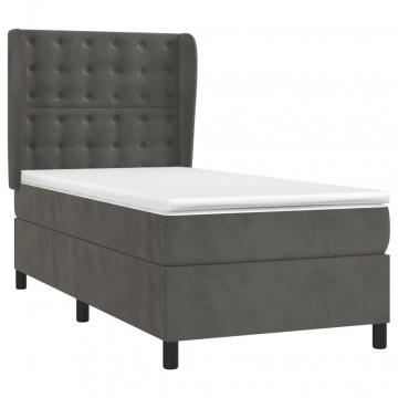 Pat box spring cu saltea, gri închis, 100x200 cm, catifea - Img 3