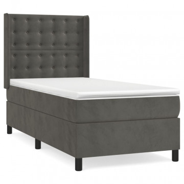 Pat box spring cu saltea, gri închis, 100x200 cm, catifea - Img 2