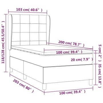 Pat box spring cu saltea, gri închis, 100x200 cm, textil - Img 6