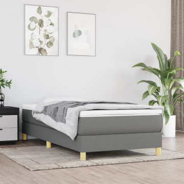 Pat box spring cu saltea, gri închis, 100x200 cm, textil - Img 1