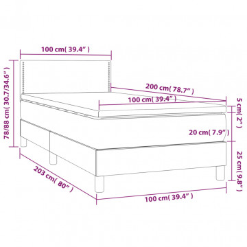 Pat box spring cu saltea, gri închis, 100x200 cm, textil - Img 6
