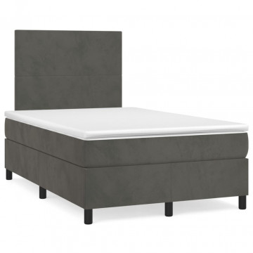 Pat box spring cu saltea, gri închis, 120x200 cm, catifea - Img 2