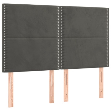 Pat box spring cu saltea, gri închis, 140x190 cm, catifea - Img 5