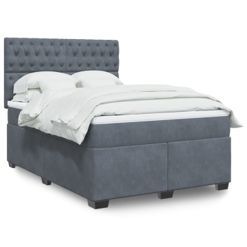 Pat box spring cu saltea, gri închis, 140x190 cm, catifea - Img 1