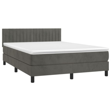 Pat box spring cu saltea, gri închis, 140x190 cm, catifea - Img 3