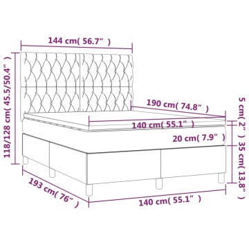Pat box spring cu saltea, gri închis, 140x190 cm, catifea - Img 5
