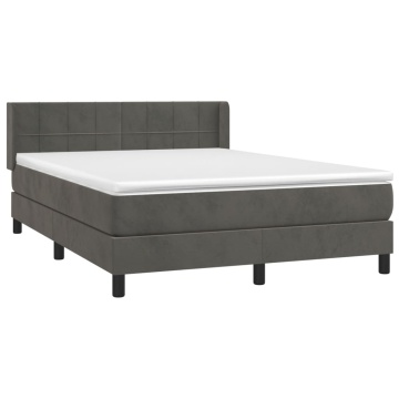 Pat box spring cu saltea, gri închis, 140x190 cm, catifea - Img 3