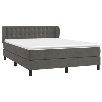 Pat box spring cu saltea, gri închis, 140x200 cm, catifea - Img 3
