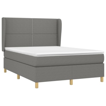 Pat box spring cu saltea, gri închis, 140x200 cm, textil - Img 3