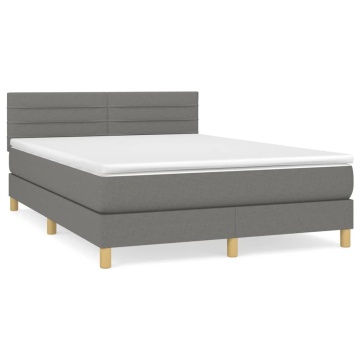 Pat box spring cu saltea, gri închis, 140x200 cm, textil - Img 2