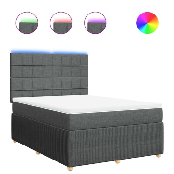 Pat box spring cu saltea, gri închis, 140x200 cm, textil - Img 2