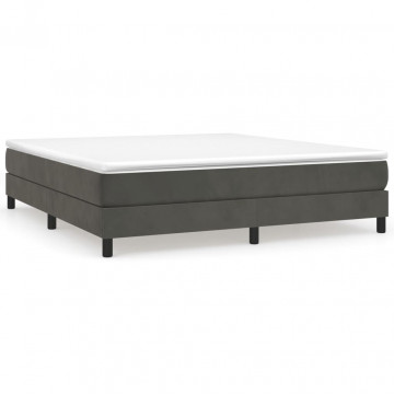 Pat box spring cu saltea, gri închis, 160x200 cm, catifea - Img 2