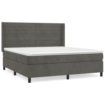 Pat box spring cu saltea, gri închis, 180x200 cm, catifea - Img 2
