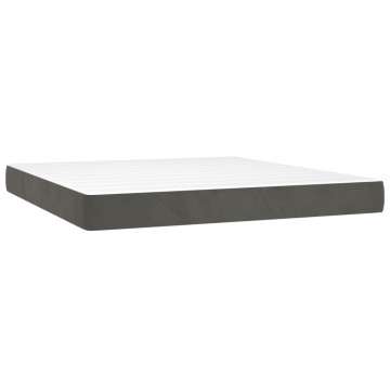 Pat box spring cu saltea, gri închis, 180x200 cm, catifea - Img 8