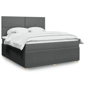Pat box spring cu saltea, gri închis, 180x200 cm, textil - Img 1