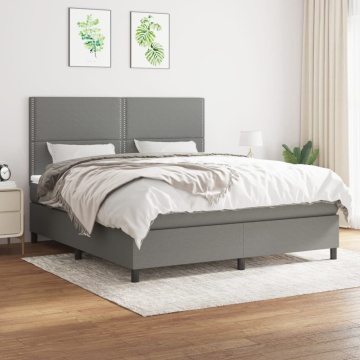 Pat box spring cu saltea, gri închis, 180x200 cm, textil - Img 1