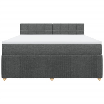 Pat box spring cu saltea, gri închis, 180x200 cm, textil - Img 5