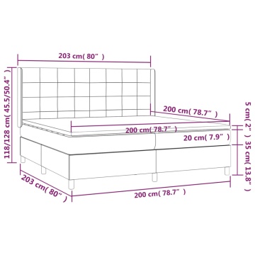Pat box spring cu saltea, gri închis, 200x200 cm, catifea - Img 6