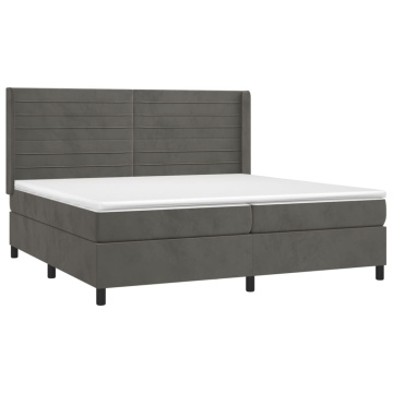 Pat box spring cu saltea, gri închis, 200x200 cm, catifea - Img 3