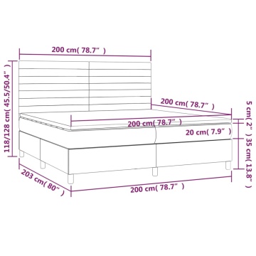 Pat box spring cu saltea, gri închis, 200x200 cm, catifea - Img 5