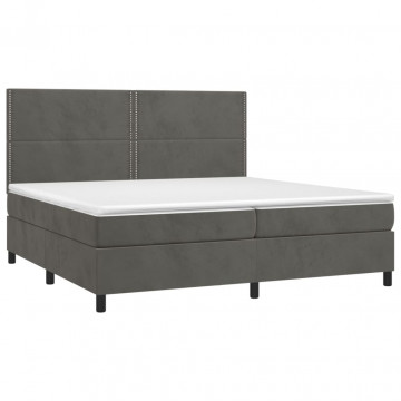 Pat box spring cu saltea, gri închis, 200x200 cm, catifea - Img 3
