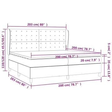 Pat box spring cu saltea, gri închis, 200x200 cm, textil - Img 6