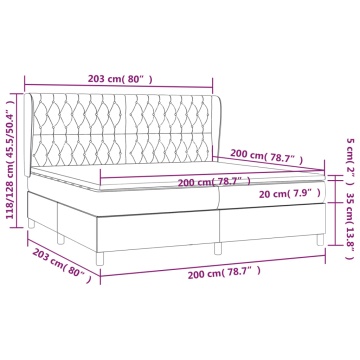Pat box spring cu saltea, gri închis, 200x200 cm, textil - Img 6