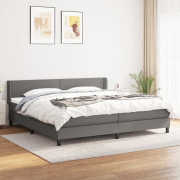 Pat box spring cu saltea, gri închis, 200x200 cm, textil - Img 1