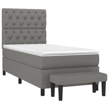 Pat box spring cu saltea, gri închis, 80x200 cm, textil - Img 3