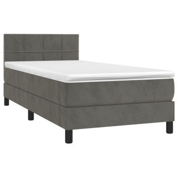 Pat box spring cu saltea, gri închis, 90x190 cm, catifea - Img 3