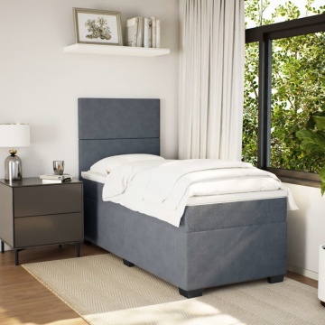Pat box spring cu saltea, gri închis, 90x190 cm, catifea - Img 3