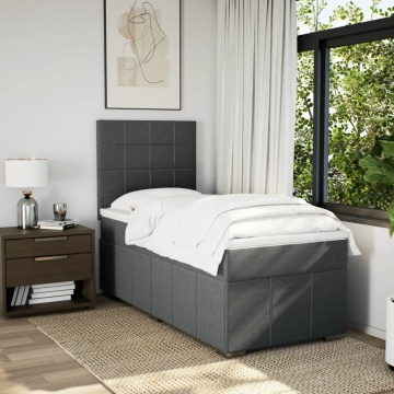 Pat box spring cu saltea, gri închis, 90x190 cm, textil - Img 3