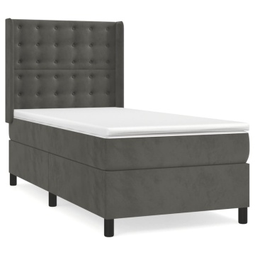 Pat box spring cu saltea, gri închis, 90x200 cm, catifea - Img 2