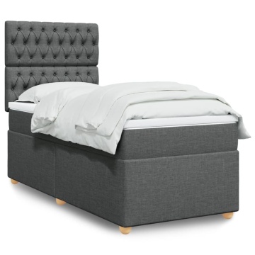 Pat box spring cu saltea, gri închis, 90x200 cm, textil - Img 1