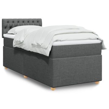Pat box spring cu saltea, gri închis, 90x200 cm, textil - Img 1