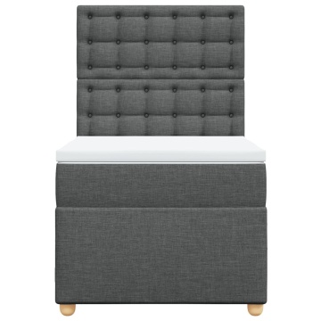 Pat box spring cu saltea, gri închis, 90x200 cm, textil - Img 4
