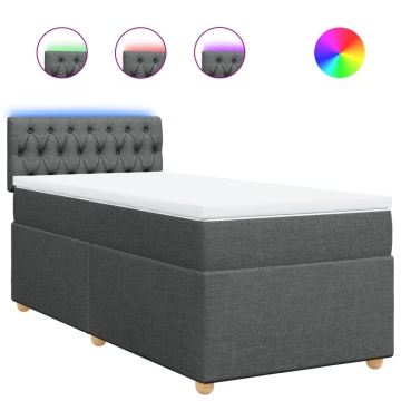 Pat box spring cu saltea, gri închis, 90x200 cm, textil - Img 2