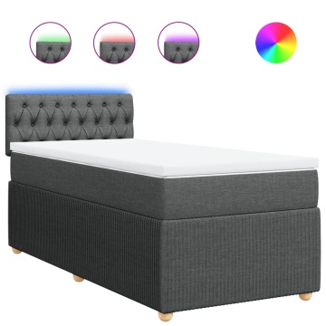 Pat box spring cu saltea, gri închis, 90x200 cm, textil - Img 2